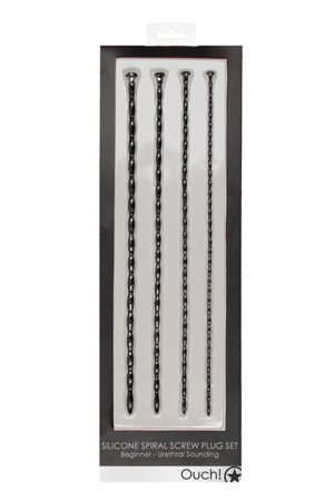 Shots Ouch Beginner Urethral Sounding Silicone Spiral Screw Plug Set - Black