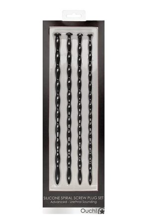 Shots Ouch Advanced Urethral Sounding Silicone Spiral Plug Set - Black