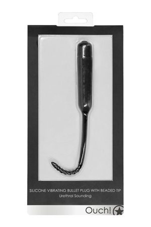 Shots Ouch Urethral Sounding Silicone Vibrating Bullet Plug w/Beaded Tip - Black