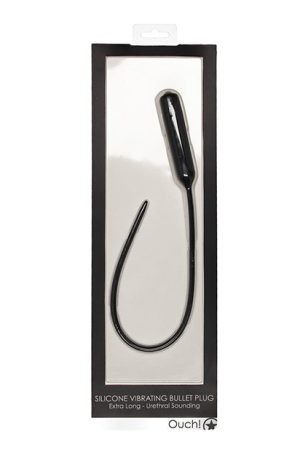 Shots Ouch Extra Long Urethral Sounding Silicone Vibrating Bullet Plug - Black