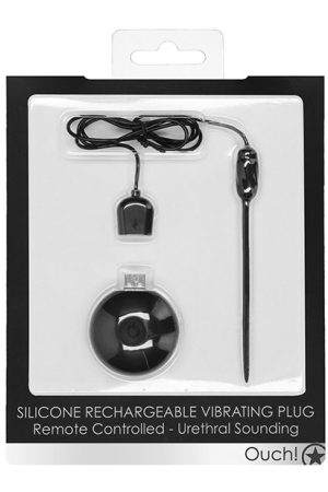 Shots Ouch Urethral Sounding Silicone Rechargeable & Remote Controlled Vibrating Plug - Black