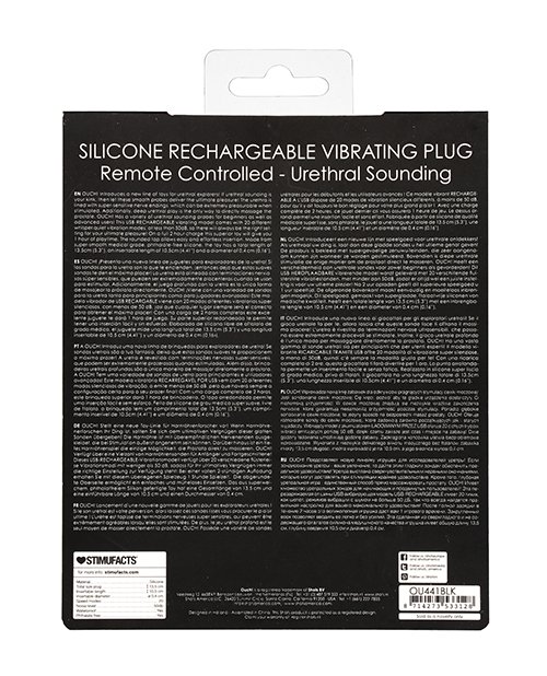 Shots Ouch Urethral Sounding Silicone Rechargeable & Remote Controlled Vibrating Plug - Black - Image 2