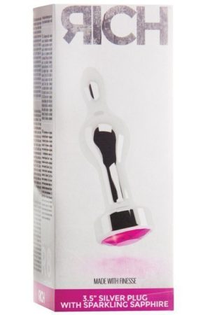 Shots Rich 3.5" Butt Plug w/Crystal - Silver/Rose Red Sapphire