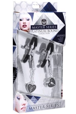 Master Series Charmed Heart Padlock Nipple Clamps - Black