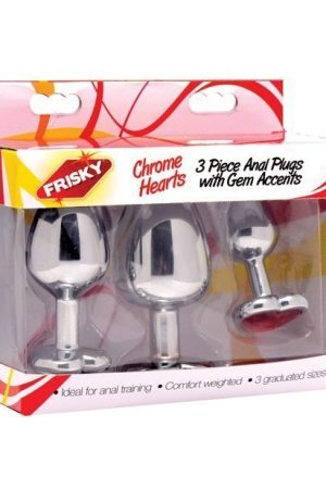 Frisky Chrome Hearts Anal Plugs w/Gem Accents - Pack of 3