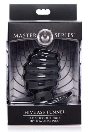 Master Series Hive Ass Tunnel 3.4" Silicone Ribbed Hollow Anal Plug - Black