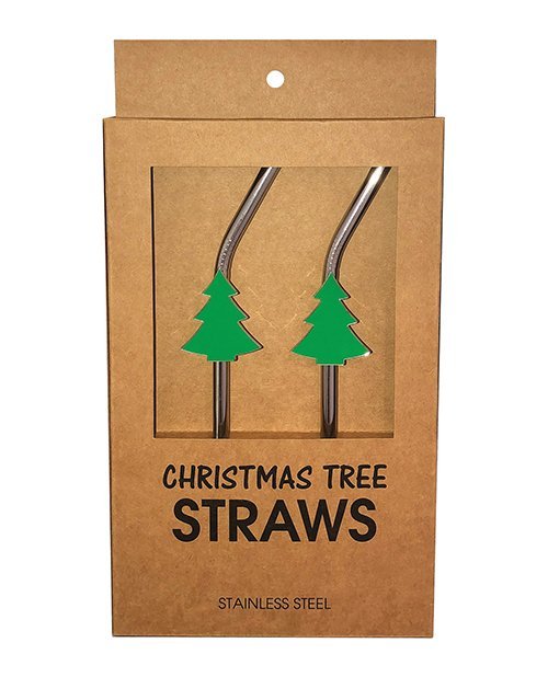 Holiday Tree Reusable Stainless Steel (Dishwasher Safe) Straws - Pack of 2 - Image 2