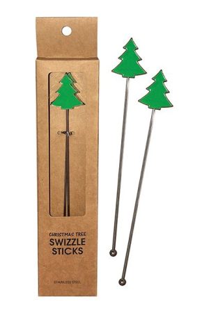 Holiday Tree Reusable Stainless Steel (Dishwasher Safe) Swizzle Stick - Pack of 2