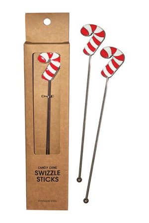 Holiday Candy Cane Reusable Stainless Steel (Dishwasher Safe) Swizzle Stick - Pack of 2