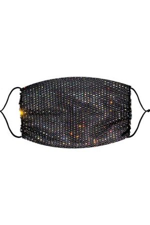 Neva Nude Mesh Jewel Bling Out Mask (Wear on Top of Other Mask) Iridescent Black O/S