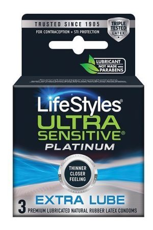 Lifestyles Ultra Sensitive Platinum Extra Lube - Pack of 3