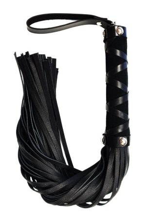 Rouge Short Leather Flogger w/Studs - Black
