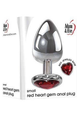 Adam & Eve Red Heart Gem Anal Plug - Small Red/Chrome
