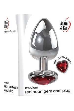 Adam & Eve Red Heart Gem Anal Plug - Medium Red/Chrome