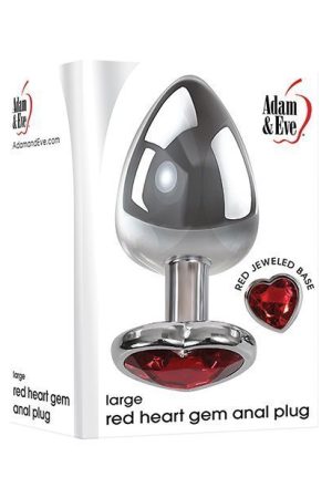 Adam & Eve Red Heart Gem Anal Plug - Large Red/Chrome
