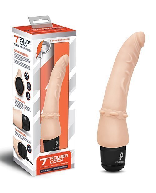 Powercocks 7" Slim Anal Realistic Vibrator - Ivory