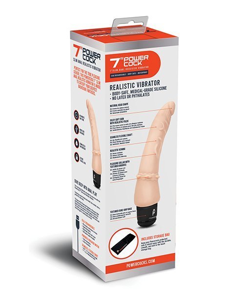 Powercocks 7" Slim Anal Realistic Vibrator - Ivory - Image 2