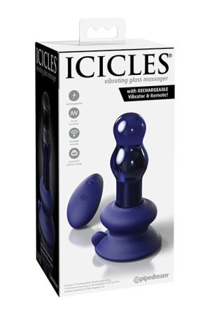 Icicles No. 83 Hand Blown Glass Vibrating Butt Plug w/Remote - Blue