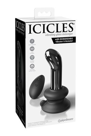 Icicles No. 84 Hand Blown Glass Vibrating Butt Plug w/Remote - Black