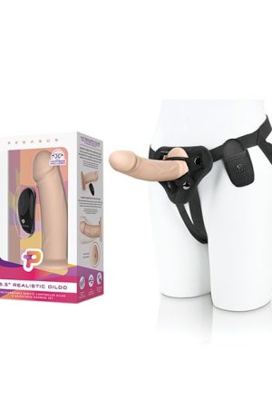Pegasus 6.5" Rechargeable Dildo w/Adjustable Harness & Remote Set - Ivory