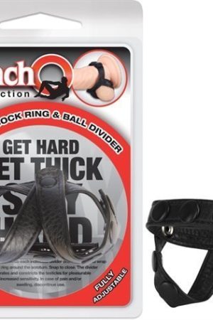 The Macho Collection v-Style Cock Ring and  Ball Divider - Black