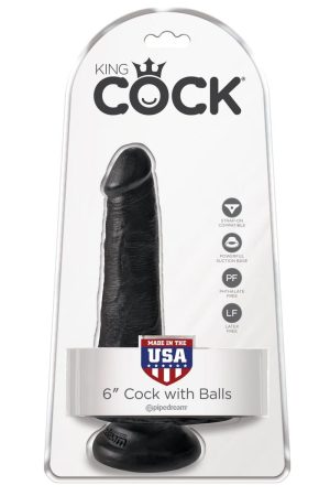King Cock 6" Cock With Balls - Black