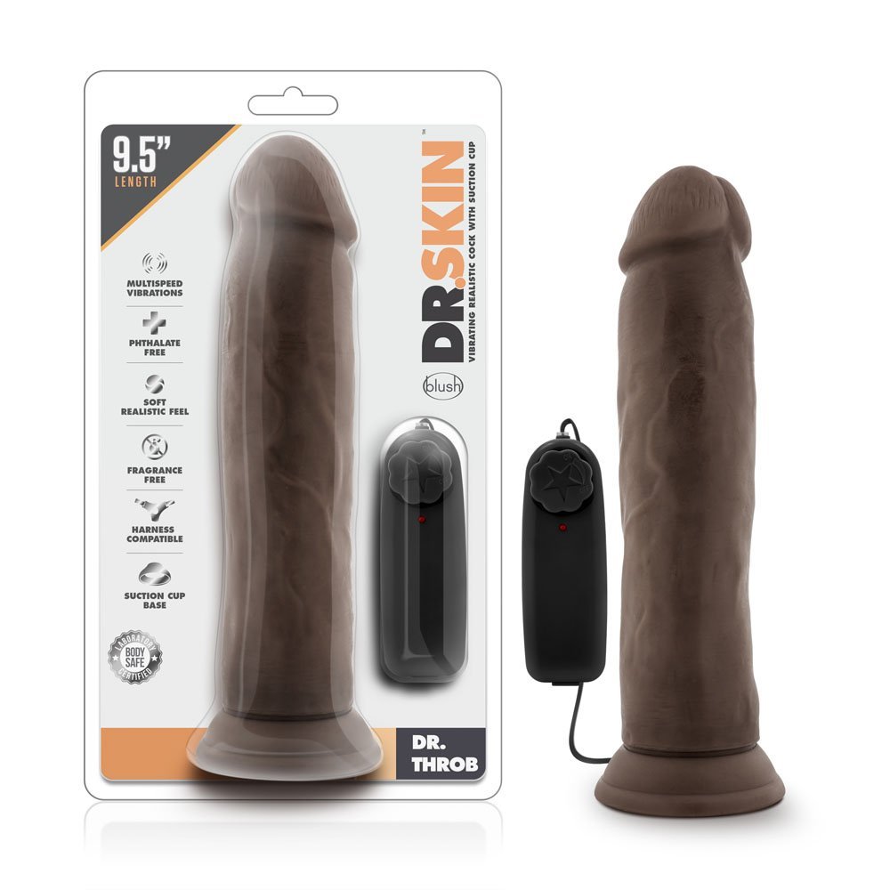 Dr. Skin - Dr. Throb - 9.5 Inch Vibrating Realistic Cock With Suction Cup - Chocolate - Image 2