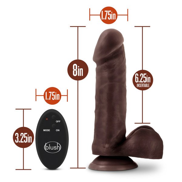 Dr. Skin - 9 Inch 10 Function Wireless Remote Dildo - Chocolate