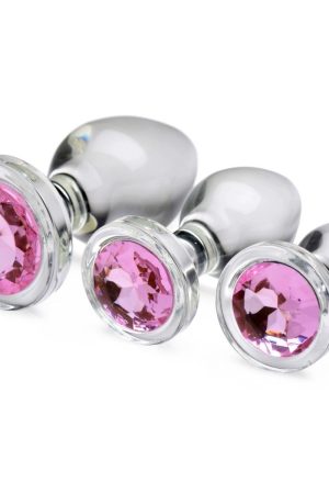 Pink Gem Glass Anal Plug Set
