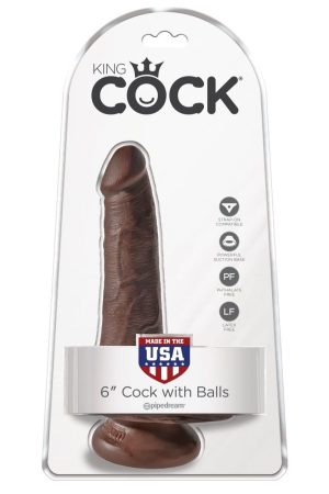 King Cock 6" Cock With Balls - Brown