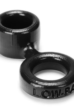 Low Ball Cock Ring With Attached Ball Stretcher  - Black