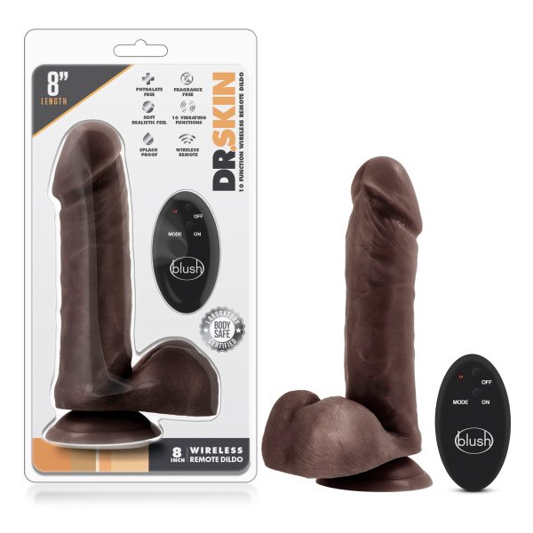 Dr. Skin - 9 Inch 10 Function Wireless Remote Dildo - Chocolate - Image 3