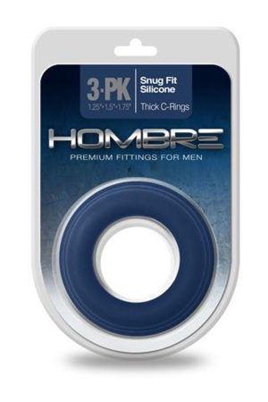 Hombre Snug-Fit Silicone Thick C-Rings - 3 Pack - Navy