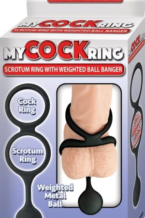 My Cock Ring Scrotum Ring With Weighted Ball  Banger - Black