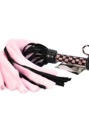 Suede and Fluff MINI Flogger - 18" - Pink/Black