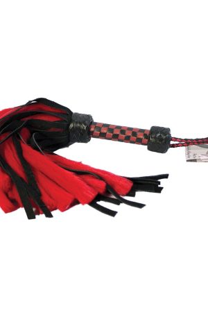 Suede and Fluff MINI Flogger - 18" - Red/Black