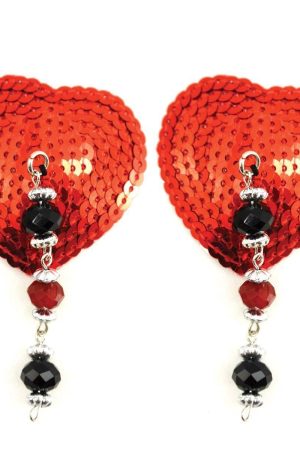 Bijoux de Nip Heart Red Sequin Pasties w/ Facet Beads