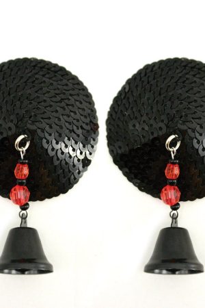 Bijoux de Nip Round Black Sequin Pasties w/ Bells