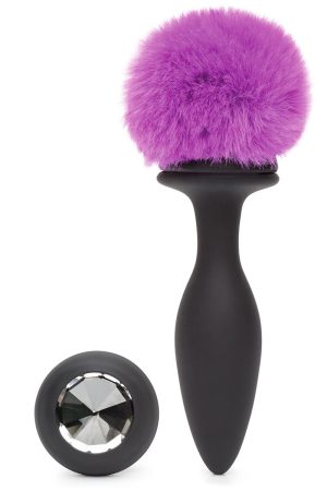 Happy Rabbit Butt Plug Black/Purple Tail Medium Rechargeable