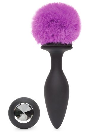Happy Rabbit Butt Plug Black/Purple Tail Large Rechargeable