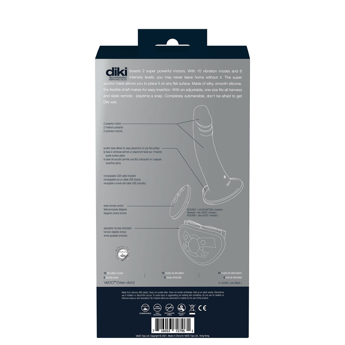 VeDO DIKI Rechargeable Vibrating Strap-On - Black - Image 2