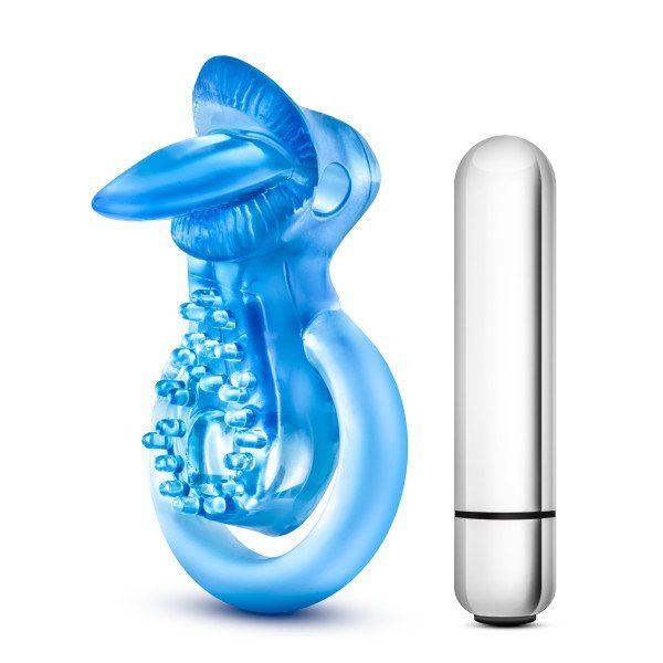STAY HARD 10 FUNCTION VIBRATING TONGUE RING BLUE - Image 2