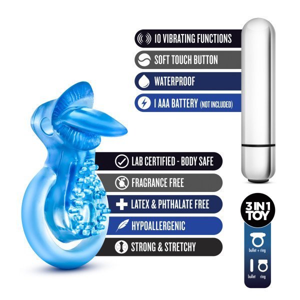 STAY HARD 10 FUNCTION VIBRATING TONGUE RING BLUE - Image 5