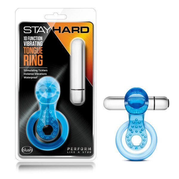 STAY HARD 10 FUNCTION VIBRATING TONGUE RING BLUE - Image 7