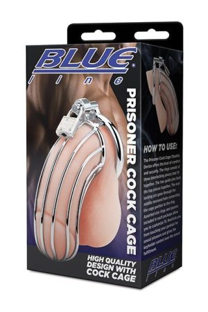 Blue Line Prisoner Cock Cage - Silver
