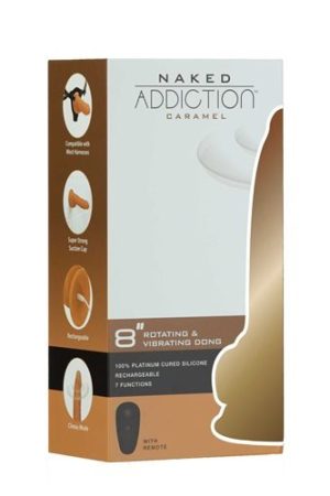 NAKED ADDICTION 8IN ROTATING & VIBRATING DONG CARAMEL