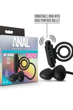 ANAL ADVENTURES PLATINUM SILICONE ANAL PLUG W VIBRATING C RING BLACK