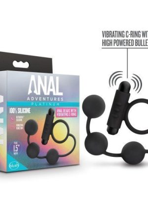 ANAL ADVENTURES PLATINUM ANAL BEADS W/ VIBRATING C RING