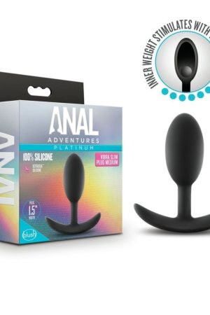 ANAL ADVENTURES PLATINUM SILICONE VIBRA SLIM PLUG MEDIUM BLACK