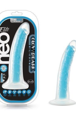 NEO ELITE GLOW IN THE DARK 7.5IN DUAL DENSITY COCK NEON BLUE